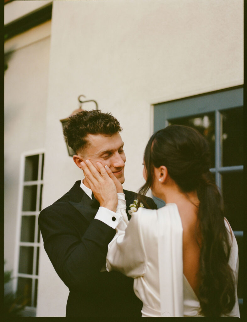 bride and groom take their documentary style wedding photos outdoors