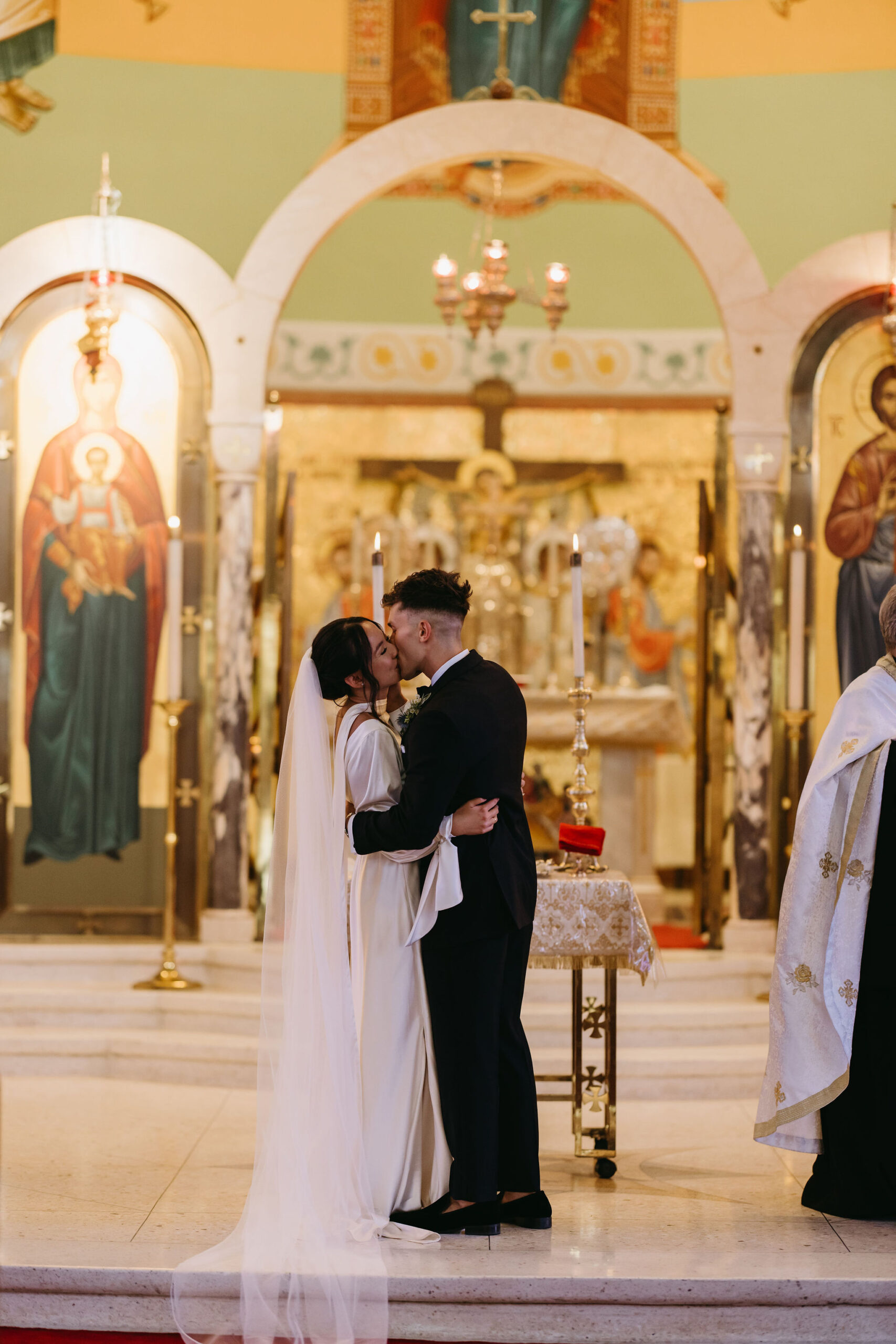 bride and groom at their wedding ceremony at a church