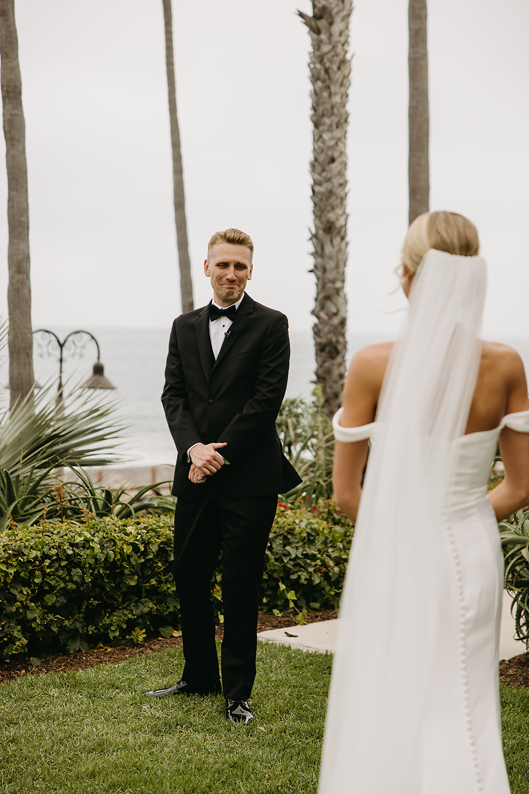 bride and groom share a first look at their wedding at the ole hanson 