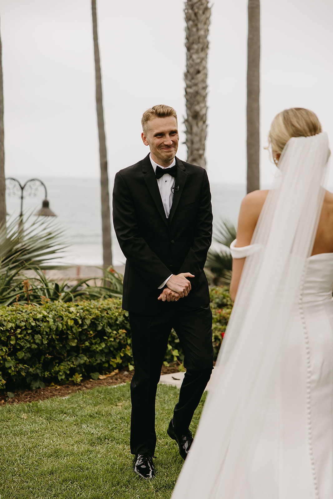 bride and groom share a first look at their wedding at the ole handson 