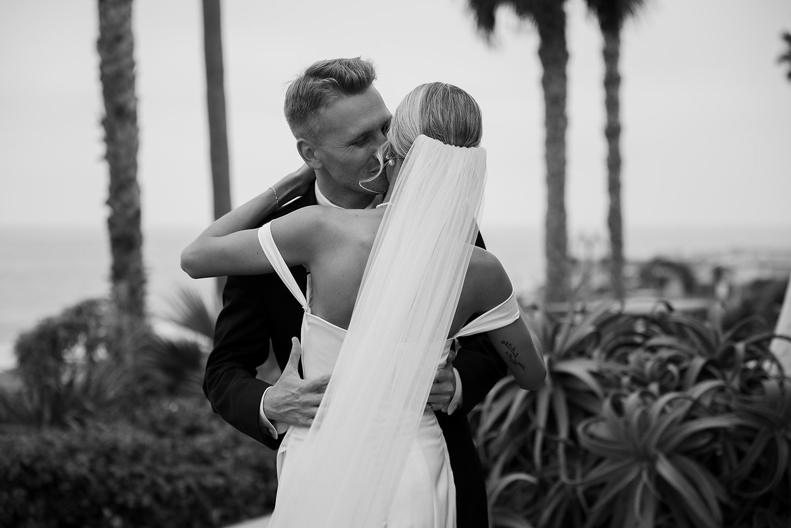 bride and groom share a first look at their wedding at the ole hanson