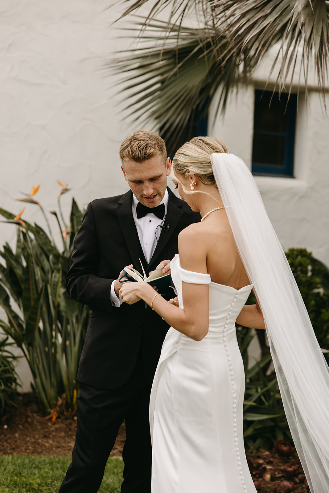 bride and groom share a first look at their wedding at the ole hanson 