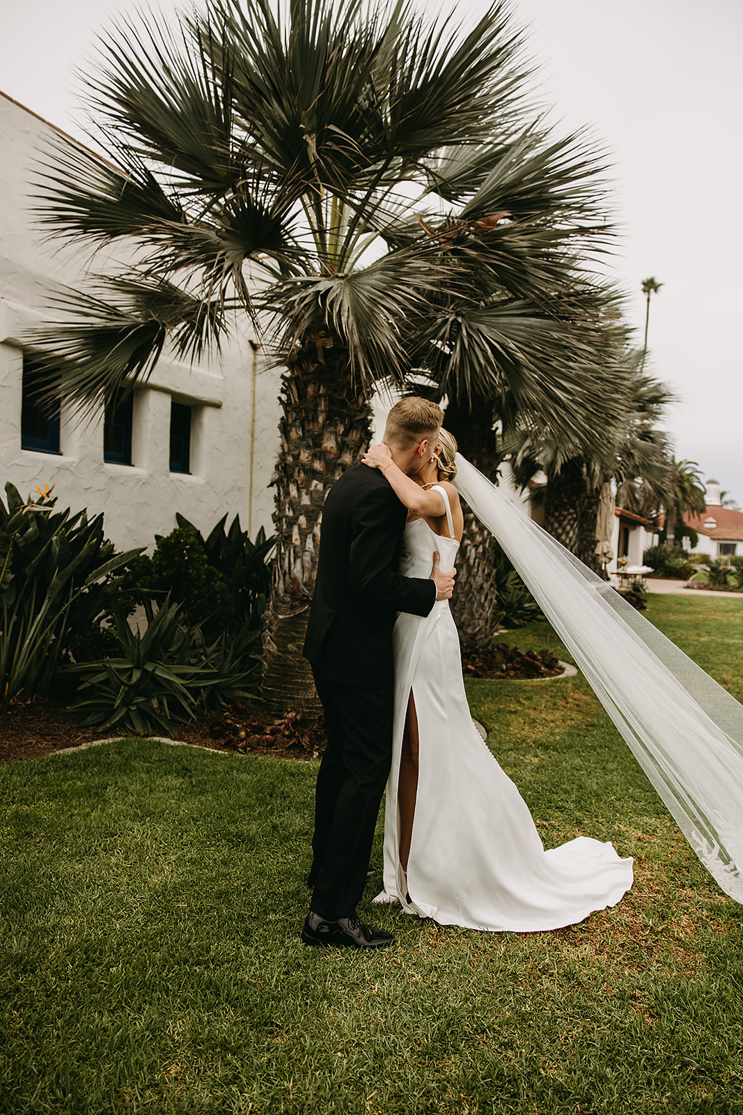 bride and groom share a first look at their wedding at the ole hanson 