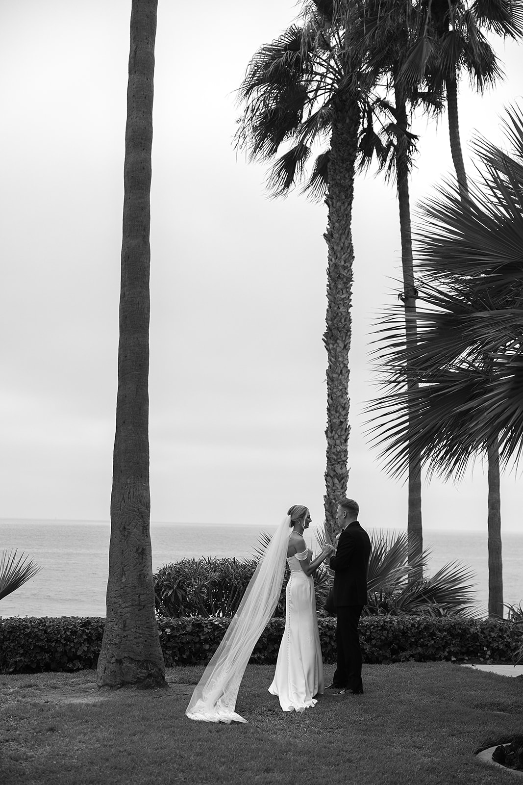 bride and groom share a first look at their wedding at the ole hanson 