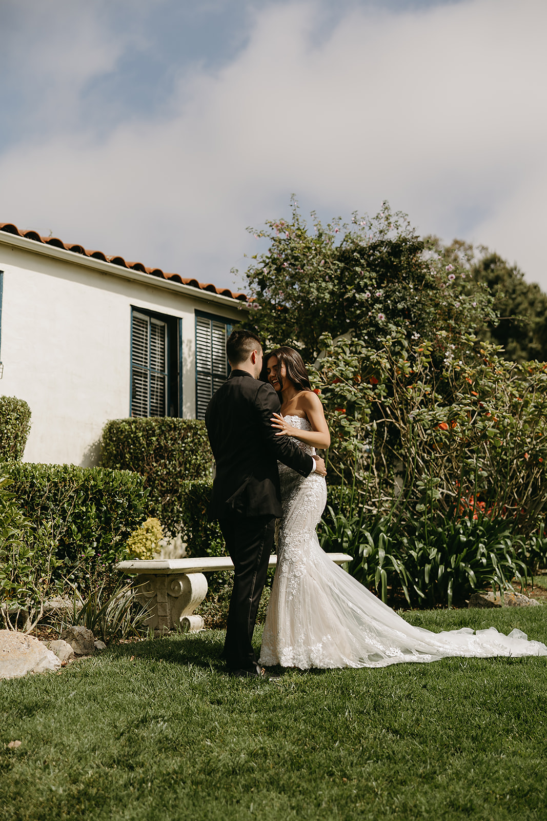 couple having a first look before their wedding ceremony 