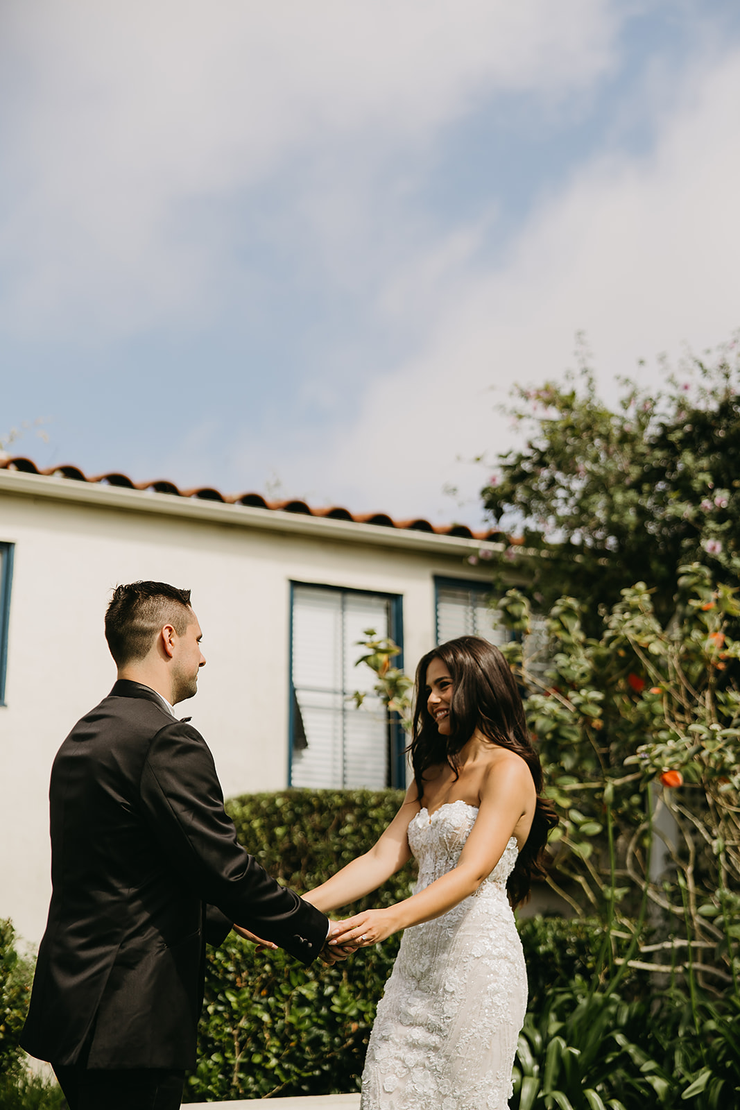 couple having a first look before their wedding ceremony